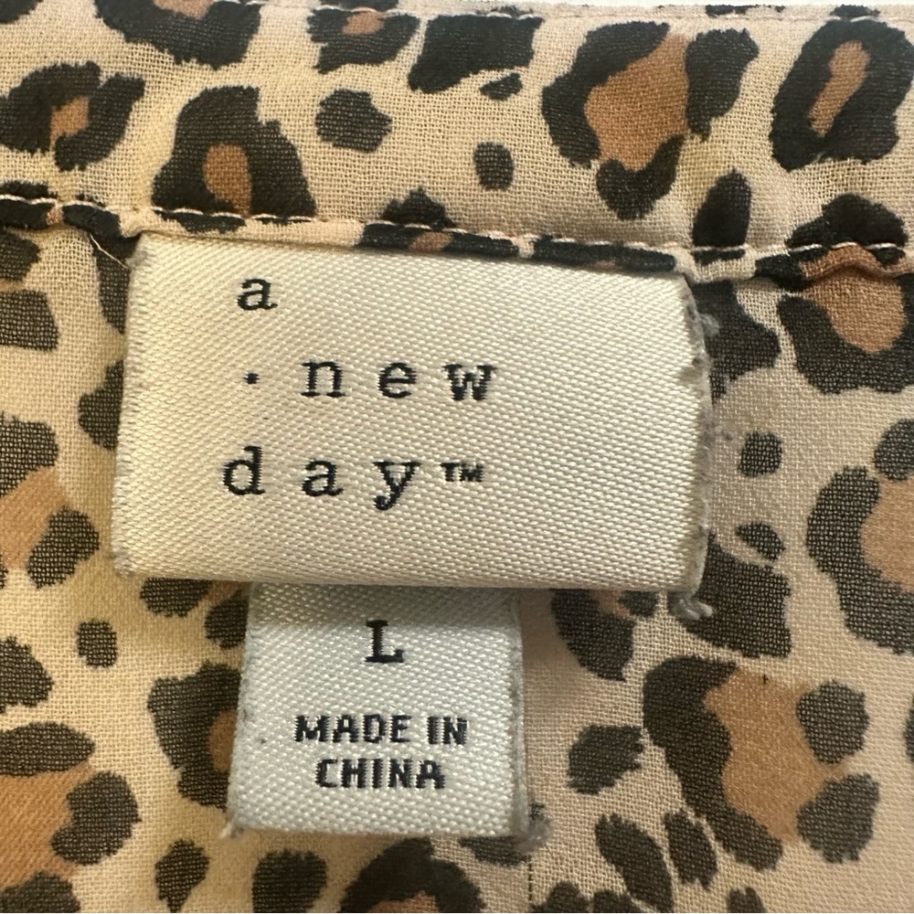A New Day Leopard Print Sheer V Neck Blouse - Picture 3 of 6